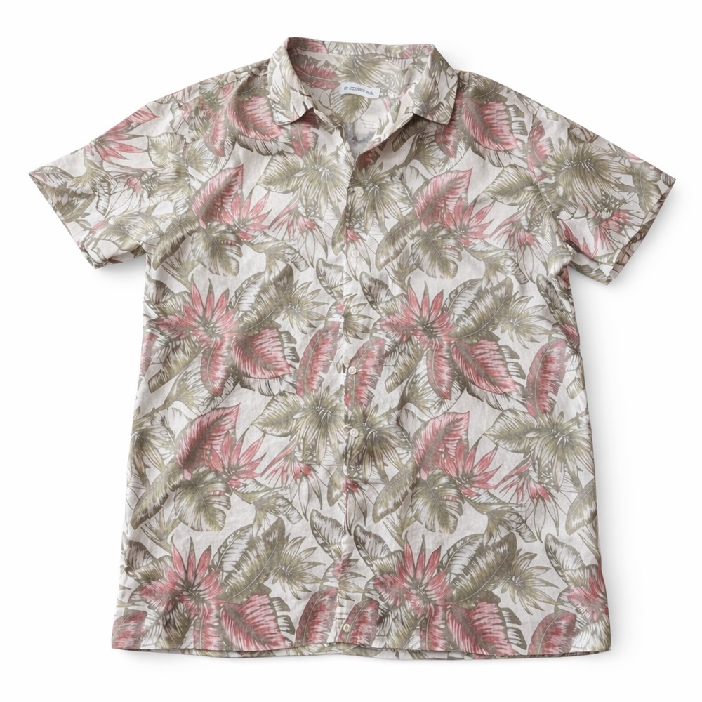 100% Linen Floral Hawaiian Button Down Short Sleeved Shirt XXL